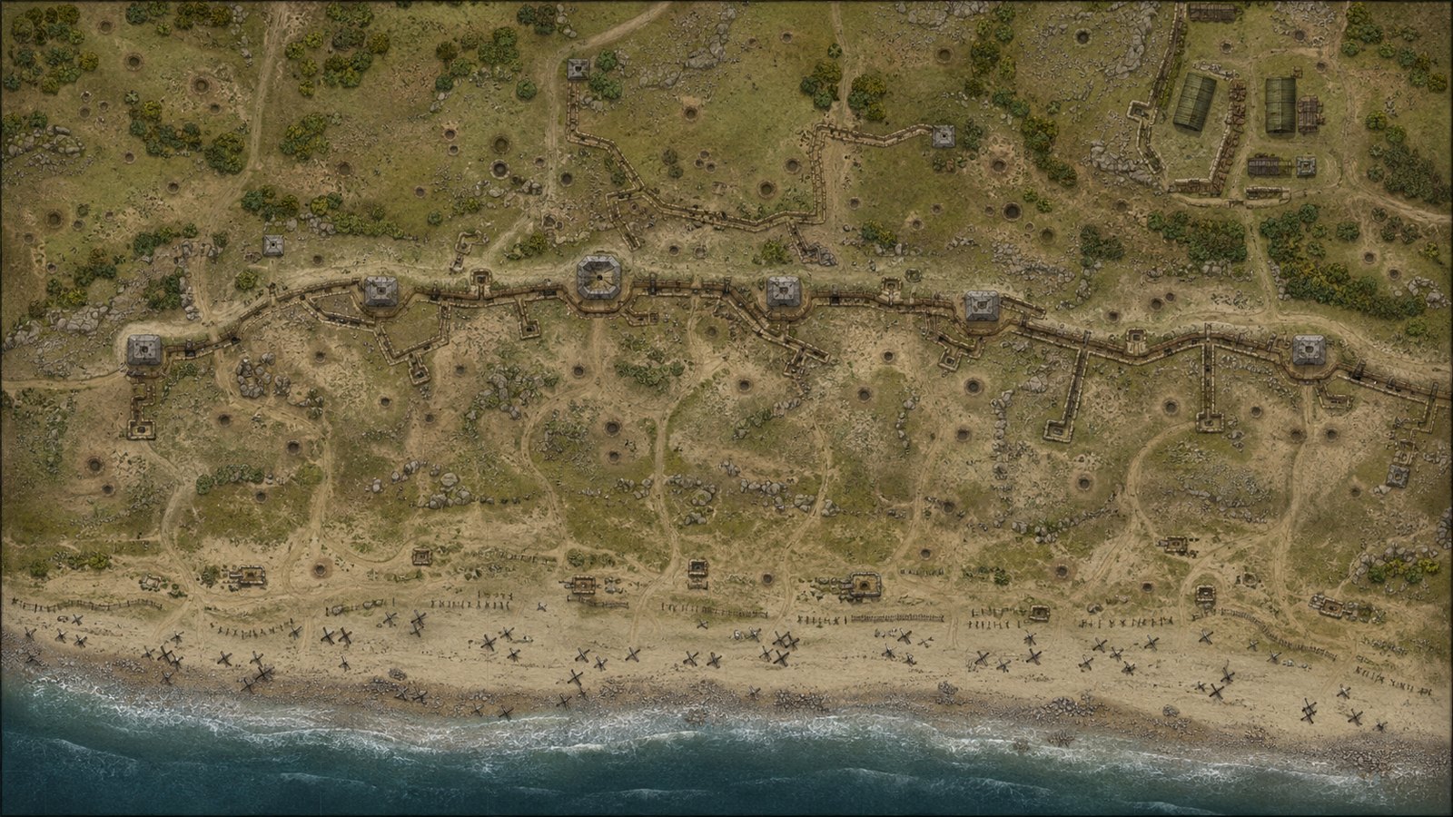 The Coral Ridge battlefield: a fortified trench line above a landing beach